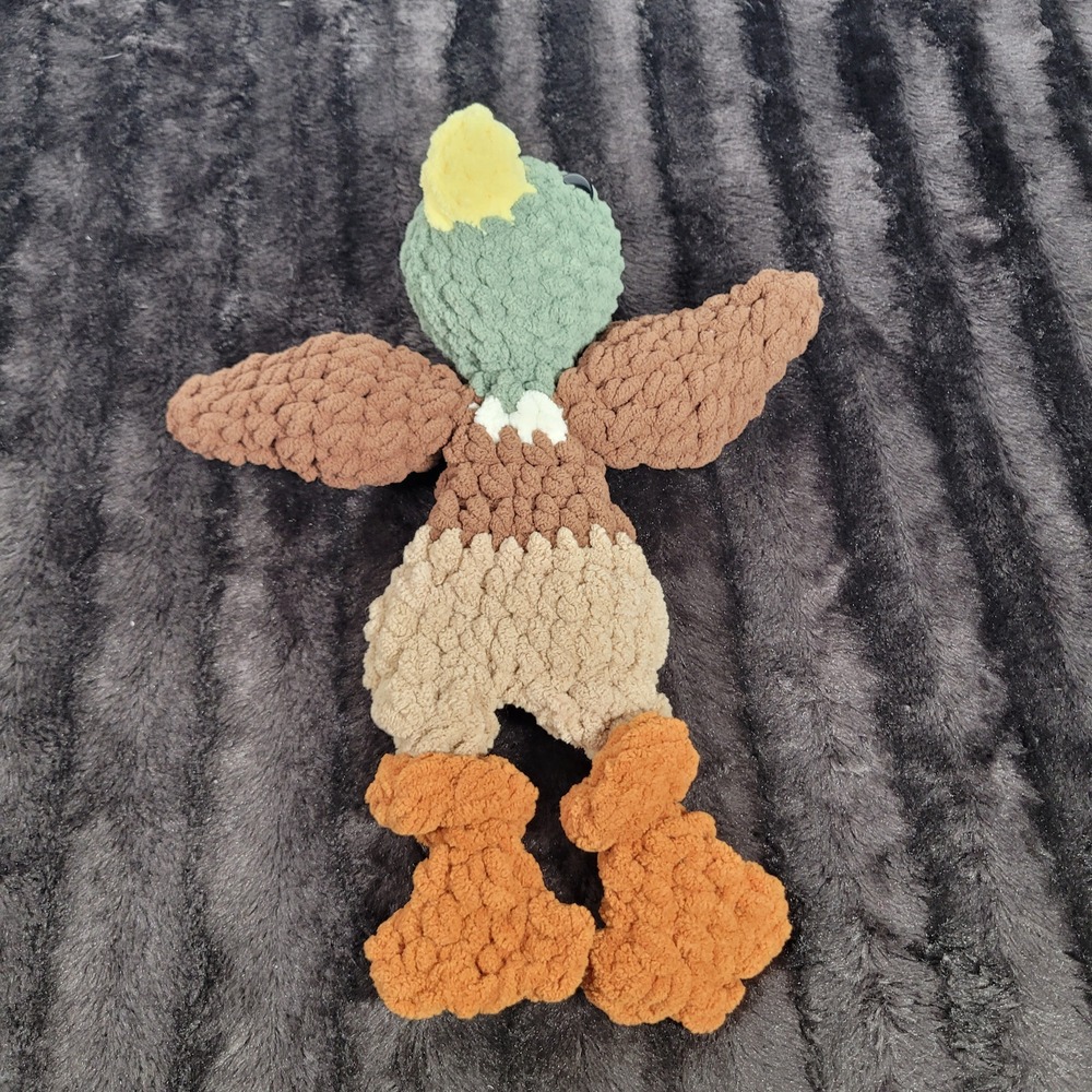 Handmade Crochet Mallard Duck Plushie Chenille Yarn Amigurumi Bird Soft Toy